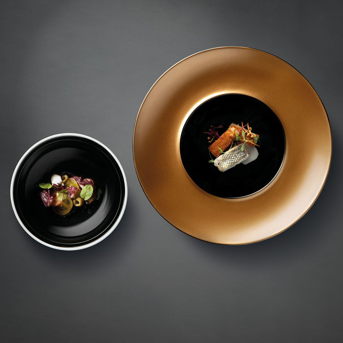 Image 2 of GEM 2Pc Deep Presentation Plate And Bow, Black  & Gold