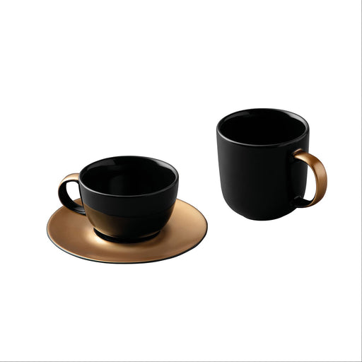 Image 1 of GEM 3Pc Coffee And Tea Set, Mug, Cup & Saucer, Black & Gold