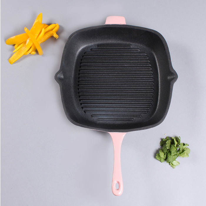 Image 3 of BergHOFF Neo 11" Cast Iron Square Grill Pan, Pink