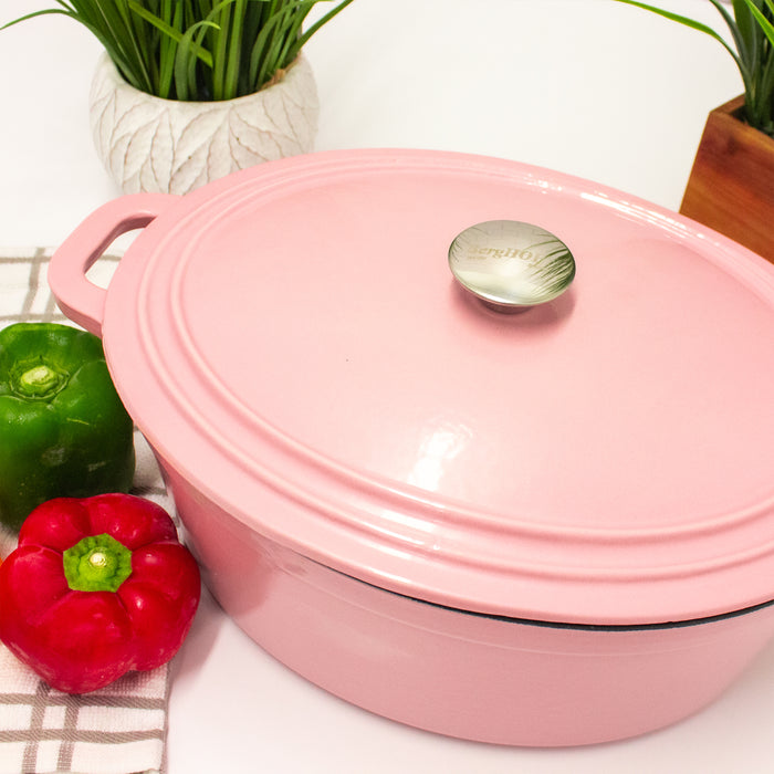 Image 4 of BergHOFF Neo 8qt Cast Iron Oval Covered Dutch Oven, Pink