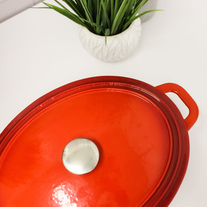 Image 3 of BergHOFF Neo 5qt Cast Iron Oval Covered Dutch Oven, Red