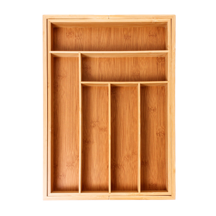 Image 3 of 8-Slot organizer  - All the right spaces for flatware in renewable bamboo. Adjustable tray expands to fit almost any kitchen drawer and includes two additional dividers to customize the compartments to 8 trays. TRAYS NOT EXTENDED MEASURES: 1st Top