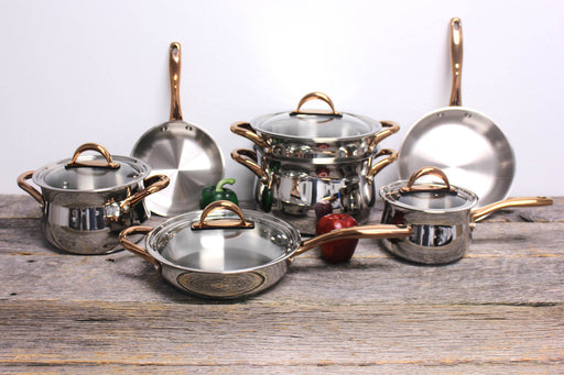 Image 2 of Ouro Gold 11Pc Stainless Steel Cookware Set, Glass Lids