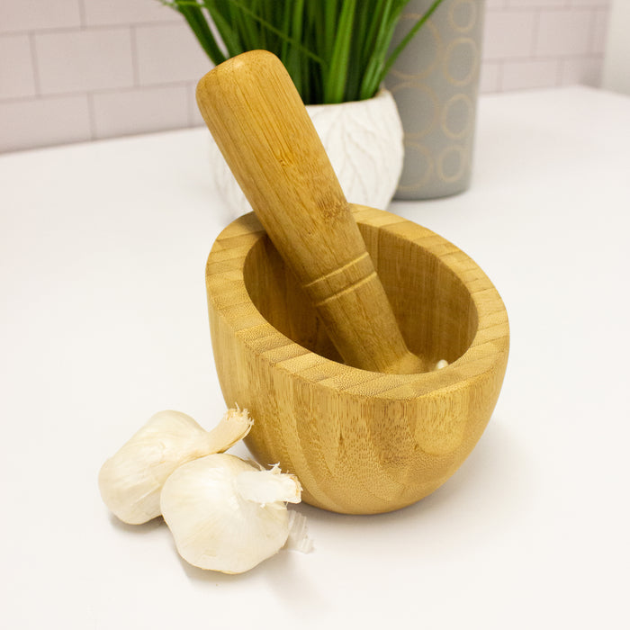 Image 1 of 2Pc Natural Mortar and Pestle