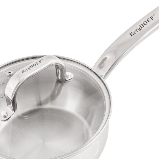 BergHOFF Essentials Belly Shape 18/10 Stainless Steel 6.25" Sauce Pan with Glass Lid 1.5Qt. Image2