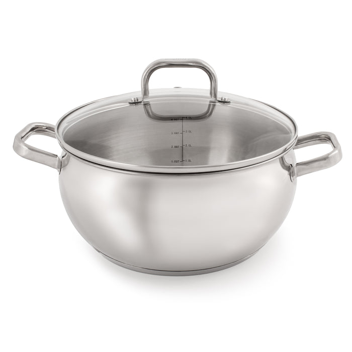 BergHOFF Essentials Belly Shape 18/10 Stainless Steel 9.5" Stockpot with Glass Lid 5.5Qt. Image1