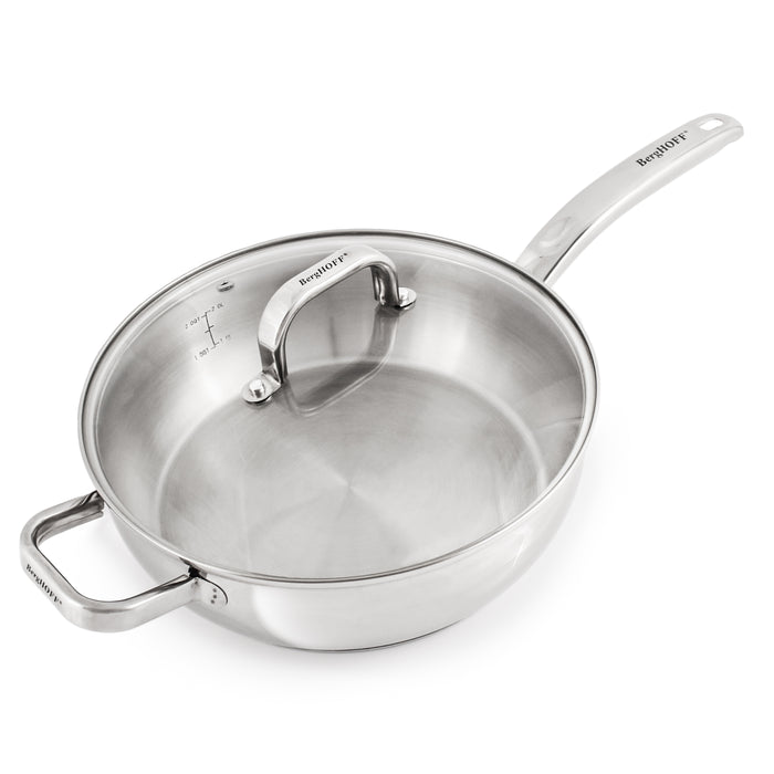 BergHOFF Essentials Belly Shape 18/10 Stainless Steel 9.5" Deep Skillet With Glass Lid 3.2Qt. Image3