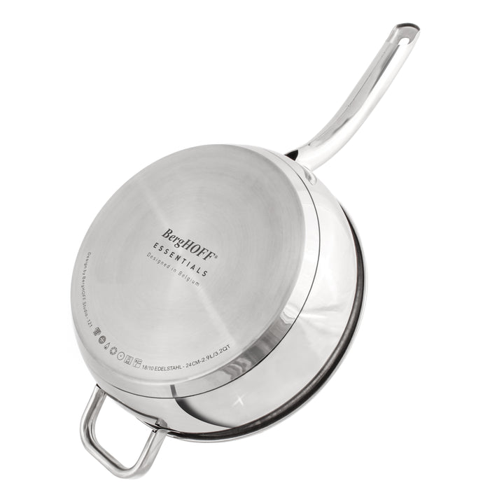 BergHOFF Essentials Belly Shape 18/10 Stainless Steel 9.5" Deep Skillet With Glass Lid 3.2Qt. Image4
