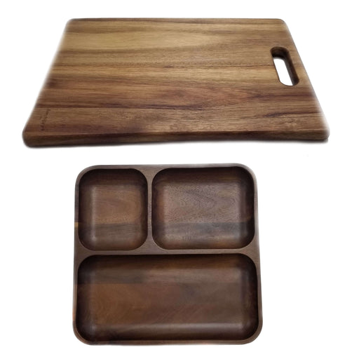 Image 1 of Acacia Wood 2Pc Cutting Board & Tray Set