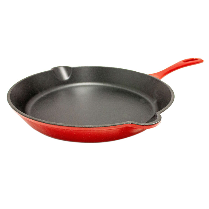 Image 2 of 2Pc Enamel Cast Iron 10" Fry Pan & 10" Grill Pan Set, Red