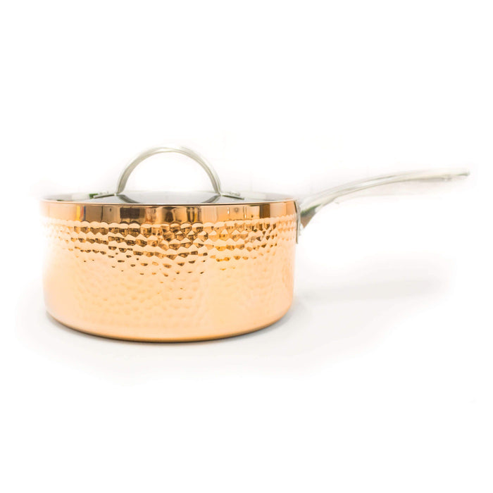 Image 1 of Copper Tri-Ply  3 Qt. Covered Saucepan, Hammered