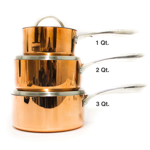 Image 2 of Copper Tri-Ply  2 Qt. Covered Saucepan, Polished