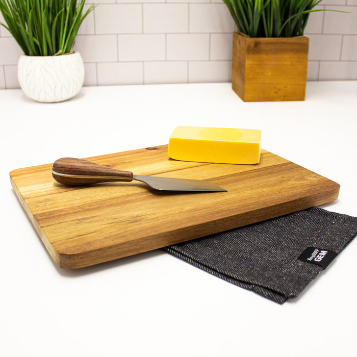 Image 11 of Bamboo 3Pc Striped Cutting Board and Aaron Probyn Cheese Knives Set