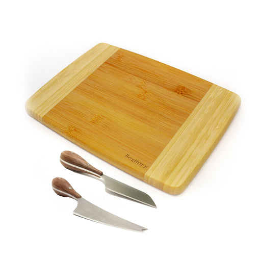 Image 1 of Bamboo 3Pc Two-toned Cutting Board and Aaron Probyn Cheese Knives Set