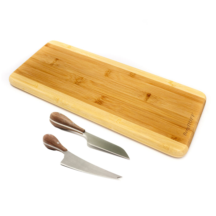 Image 1 of Bamboo 3Pc Long Two-Toned Board and Aaron Probyn Cheese Knives Set