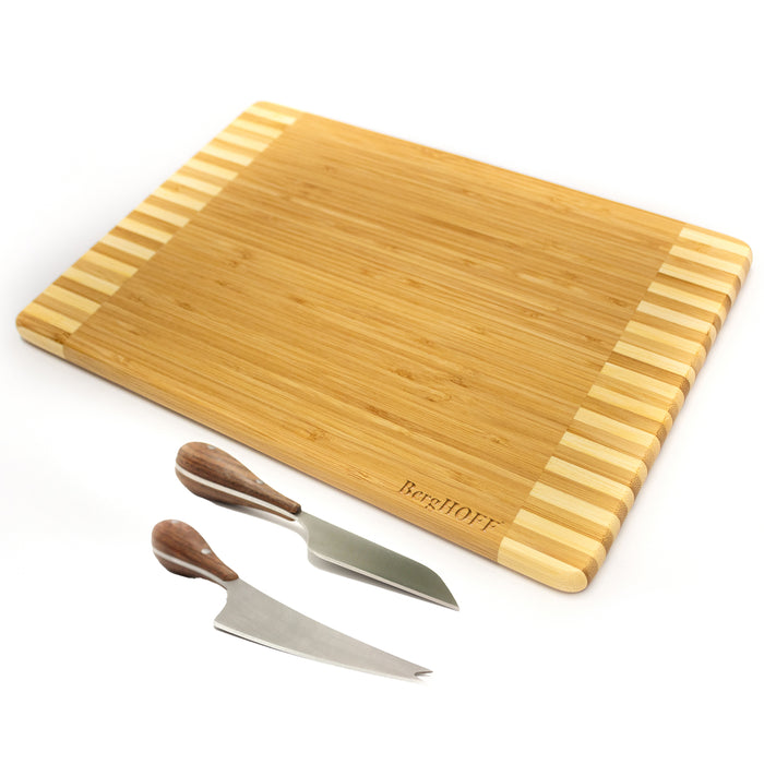 Image 1 of Bamboo 3Pc Rectangle Two-Toned Cutting Board and Aaron Probyn Cheese Knives
