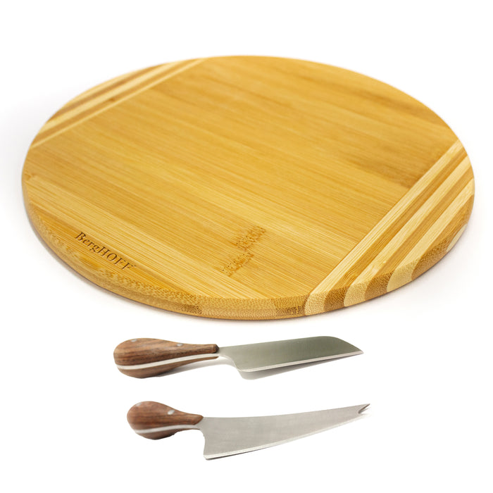 Image 1 of Bamboo 3Pc Round Board and Aaron Probyn Cheese Knives Set