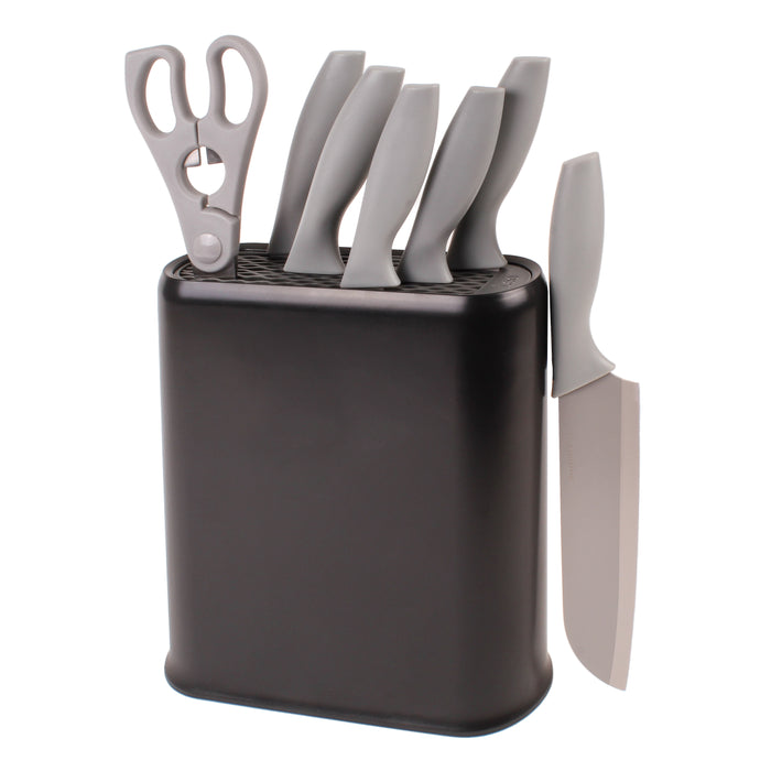 Image 1 of 8pcs PP Knife Set with Universal Black Knife Block, Grey