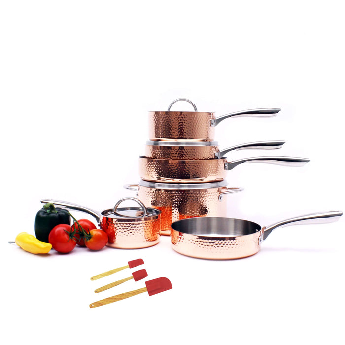 Image 1 of Vintage Copper Tri-Ply 13pc Cookware Set, Hammered