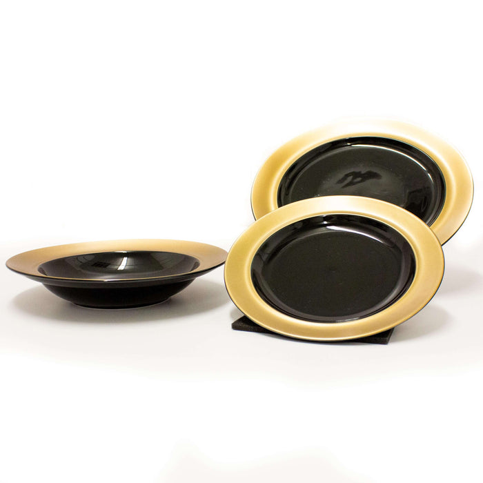 Image 3 of GEM 32 Pcs Dinnerware Set, Black & Gold