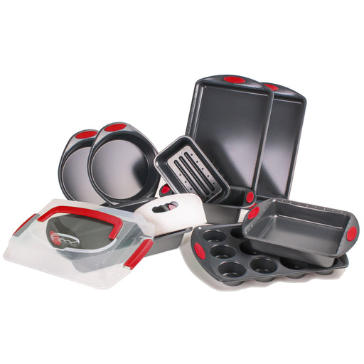 Image 1 of 11Pc Bakeware Set Perfect Slice, Grey & Red