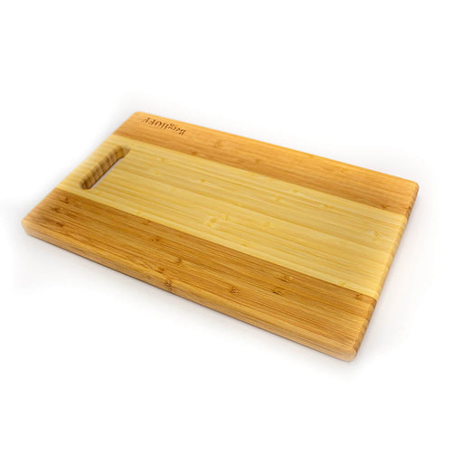 Image 1 of Bamboo Rectangular  Cutting Board, Two-tone with Handle,  14.2x8.7x0.7"