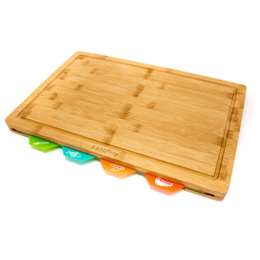 Image 1 of Bamboo 5Pc Cutting Board Set with 4 Muti-colored inserts, 16.5"x11.8"x1.1"