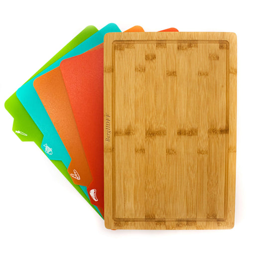 Image 2 of Bamboo 5Pc Cutting Board Set with 4 Muti-colored inserts, 16.5"x11.8"x1.1"