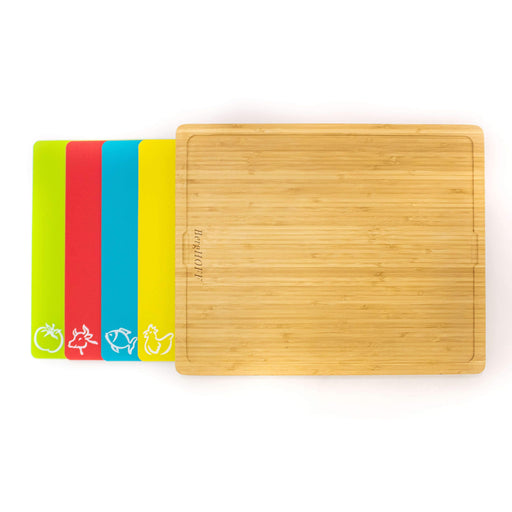Image 1 of Bamboo Cutting Board Set with 4 multi-colored flexible cutting boards, 16.5x13.4x1.5"