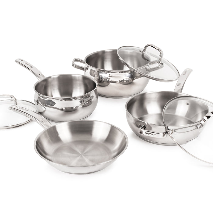 BergHOFF Essentials Belly Shape 18/10 Stainless Steel 7Pc Starter Cookware Set With Glass Lid Image2