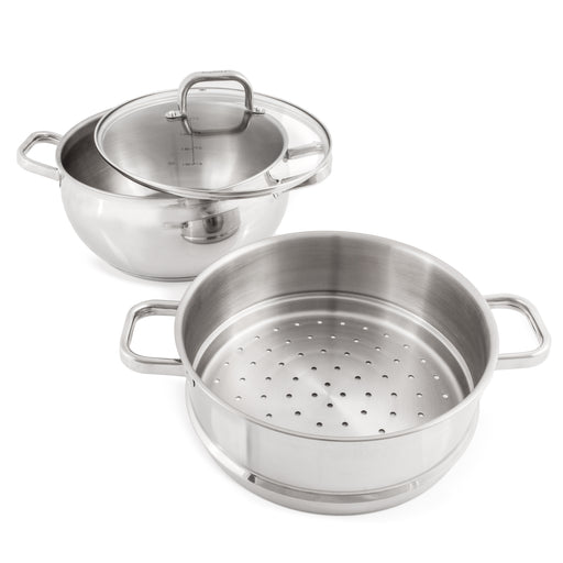 BergHOFF Essentials 3Pc 18/10 Stainless Steel Steamer Set, Belly Shape Image1