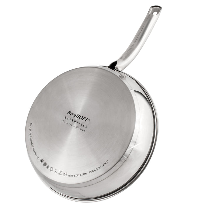 BergHOFF Essentials 18/10 Stainless Steel 3Pc Cookware Set, Fry Pan 8", Skillet 2.5qt., Glass Lid, Induction Cooktop Ready, Belly Shape Image5