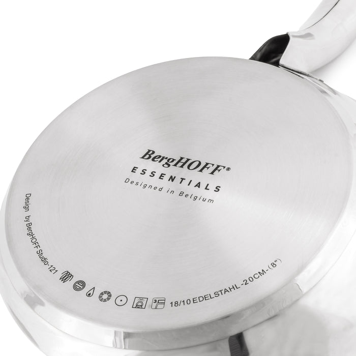 BergHOFF Essentials 18/10 Stainless Steel 3Pc Cookware Set, Fry Pan 8", Skillet 2.5qt., Glass Lid, Induction Cooktop Ready, Belly Shape Image7