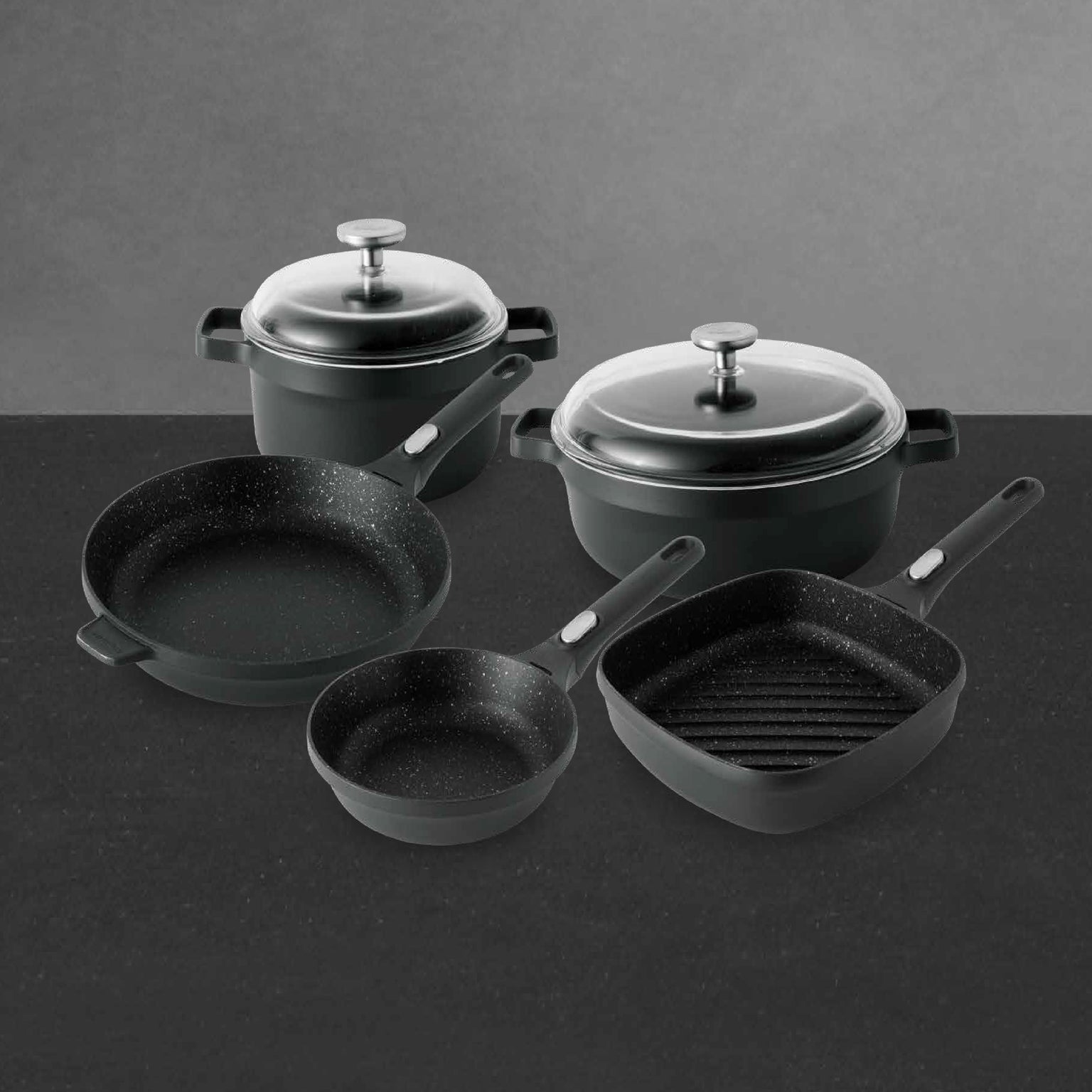 BergHOFF GEM 6pc Nonstick Cast Aluminum Cookware Set, Black main image 0