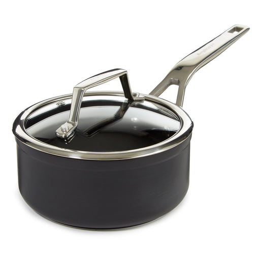 Image 1 of BergHOFF Essentials Non-stick Hard Anodized 6.25" Saucepan 1.3qt. With Glass Lid, Black