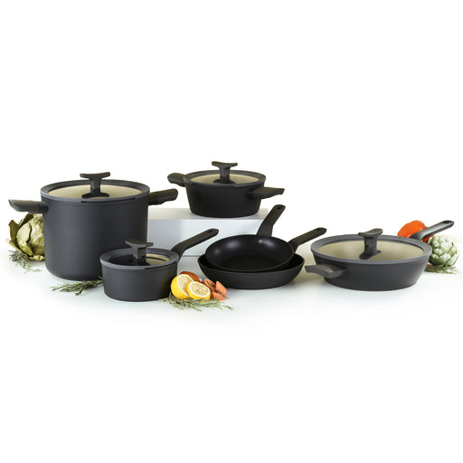Image 1 of BergHOFF Leo 10Pc Non-stick Ceramic Cookware Set With Glass lid, Black
