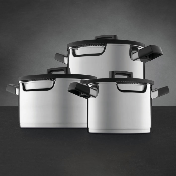 Image 10 of GEM 6Pc Downdraft 18/10 Stainless Steel Cookware Set, Black Handles