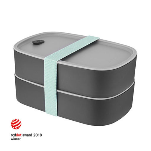 Image 1 of Leo 3Pc 1.7Qt Dual Bento Box Set with Strap, Gray & Mint