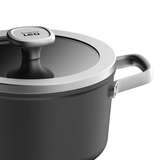 Image 2 of LEO Non-stick Recycled Aluminum Stockpot 8", 3.3qt. With Glass Lid, Graphite