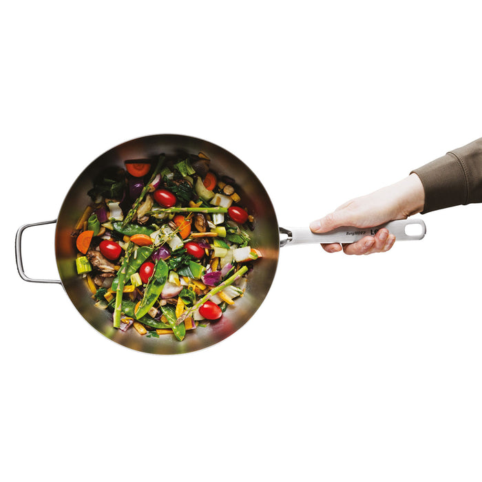 Image 5 of LEO Recycled 18/10 Stainless Steel Wok Pan 11", 5.2qt. With Glass Lid, Graphite