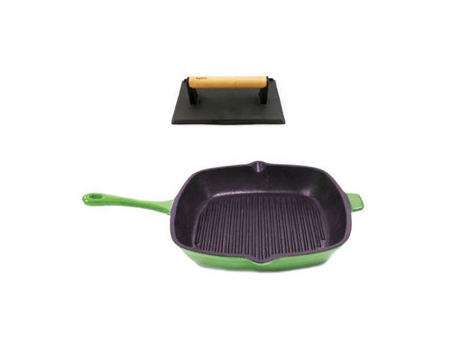 Image 2 of Cast Iron 18/10 Stainless Steel Grill Set 2pc Green
