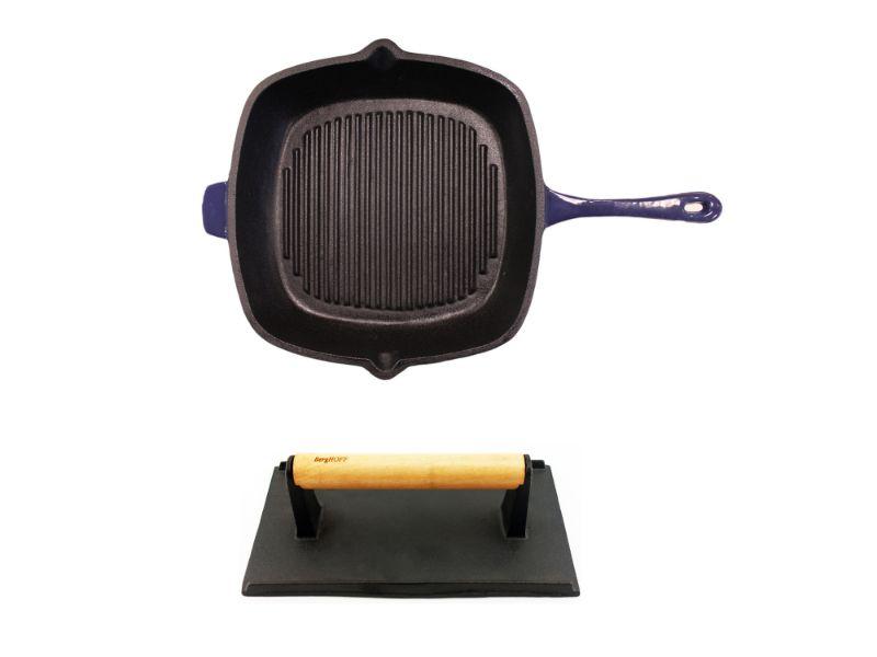 Image 1 of Cast Iron 18/10 Stainless Steel Grill Set 2pc Purple