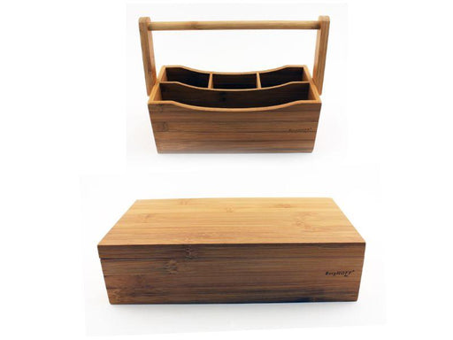 Image 1 of Bamboo Tea Box Set 2pc (Flatware Caddy 9.75" & Tea Box 12")