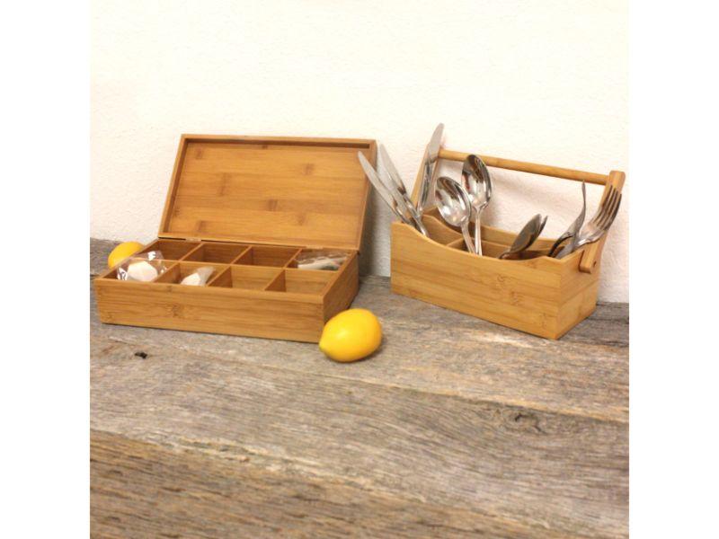Image 6 of Bamboo Tea Box Set 2pc (Flatware Caddy 9.75" & Tea Box 12")