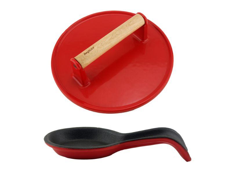 Image 1 of Cast Iron Set Spoon & Steak Press 2pc Red