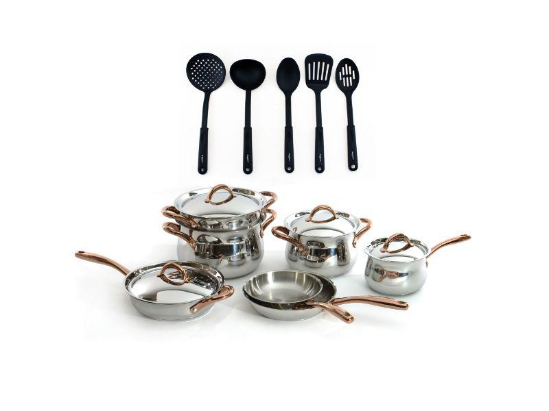 Image 1 of Ouro 11pcs 18/10 Stainless Steel Cookware Set with SS Lid and 5pc Nylon Kitchen Tool Set