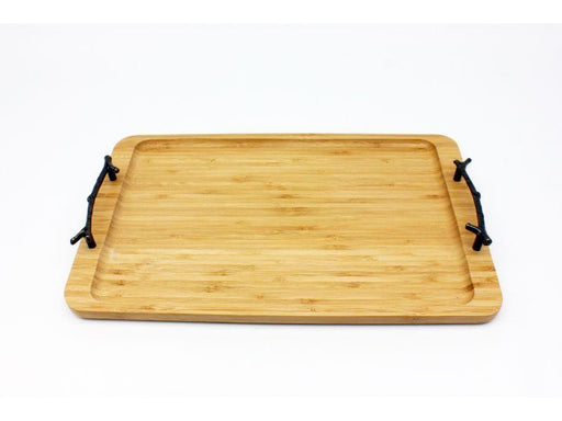 Image 2 of Bamboo Tray /Wrought Iron Handles, 15.5"