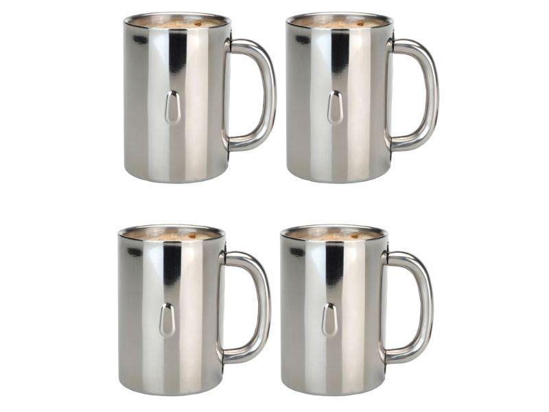 Image 1 of Straight 18/10 Stainless Steel Coffee Mugs, Set of 4