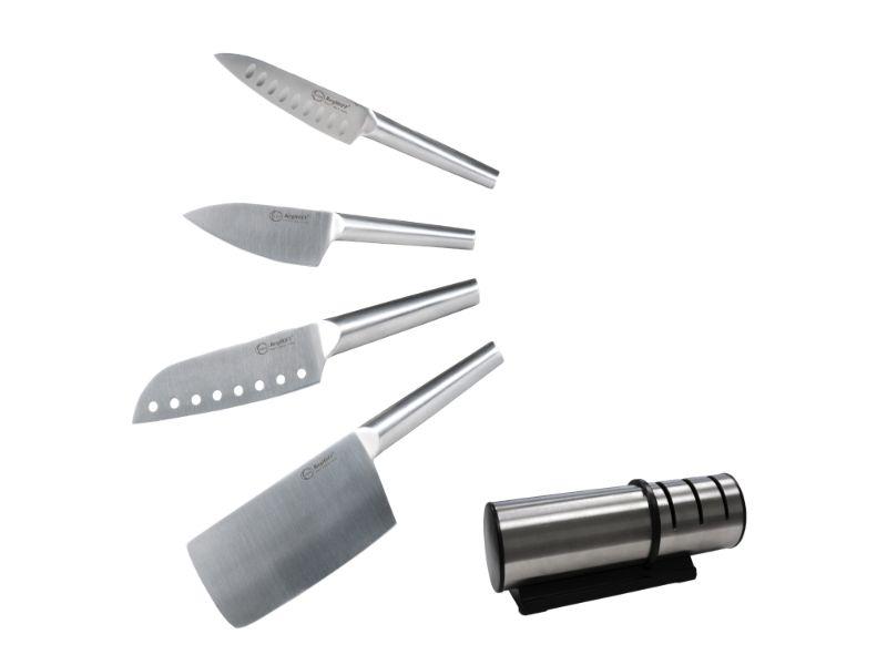 Image 1 of Straight 5pc Santoku Knife Set/Sharpener