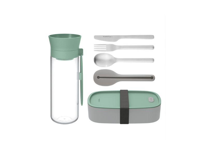 Image 1 of Leo Lunch Set, Water Bottle Flatware and Bento Box, Green